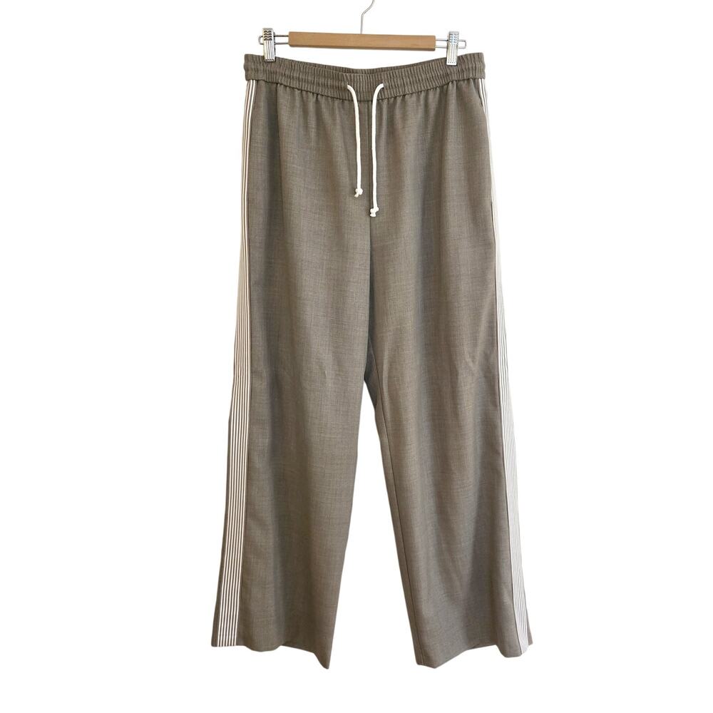 Primark Taupe Relaxed Fit Drawstring Track Dress Pants White Side Stripe M NWT